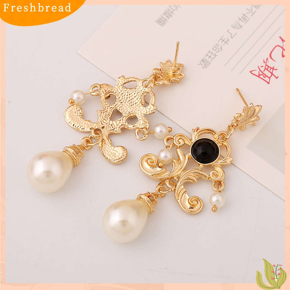 &lt; Freshbread &gt; Pesta Malam Wanita Istana Logam Bunga Mutiara Imitasi Statement Stud Earrings Hadiah