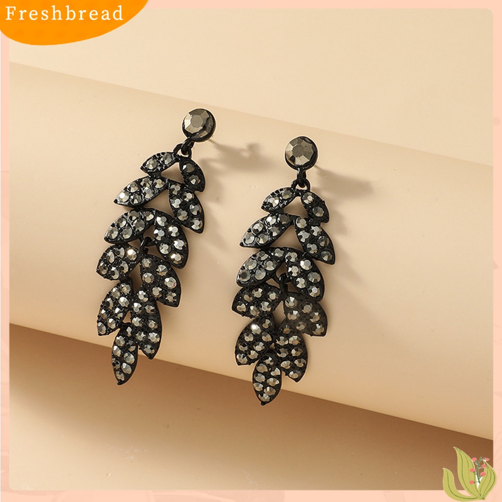&lt; Freshbread &gt; 1pasang Drop Earrings Daun Berlian Imitasi Perhiasan Vintage Berlebihan Anting Menjuntai Untuk Pesta Cocktail