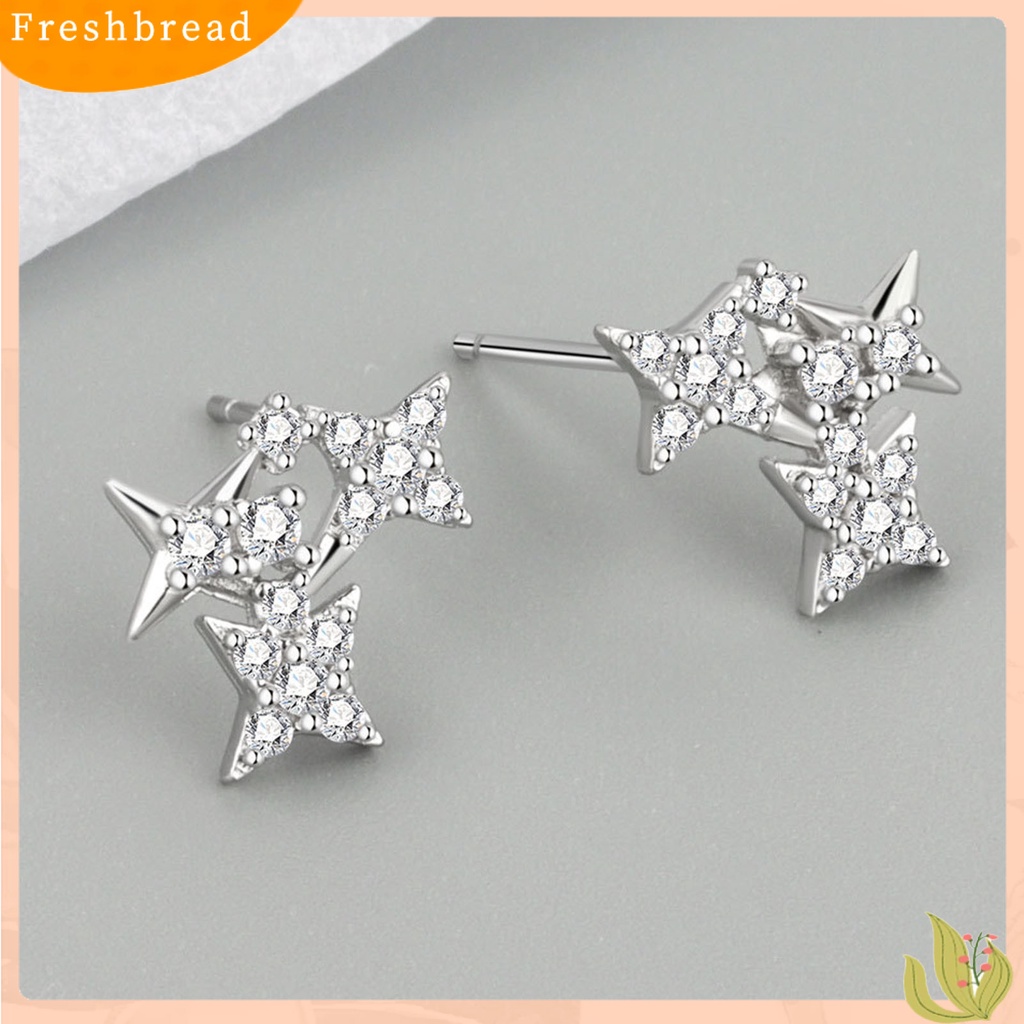 &lt; Freshbread &gt; Wanita Anting Bentuk Bintang Cahaya Mewah Berlian Imitasi Mengkilap Lady Earrings Hadiah Ulang Tahun