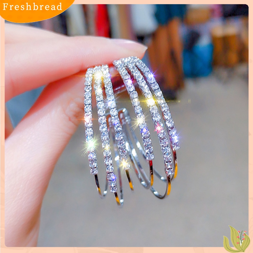 &lt; Freshbread &gt; Wanita Indah Berlian Imitasi Anting Hoop Perhiasan Tindik Lingkaran Lapisan Tiga