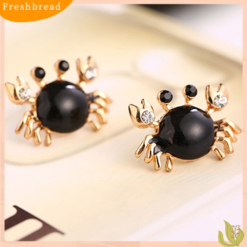 &lt; Freshbread &gt; Wanita Kehidupan Laut Kepiting Berlian Imitasi Ear Studs Golden Alloy Earrings Fashion Jewelry