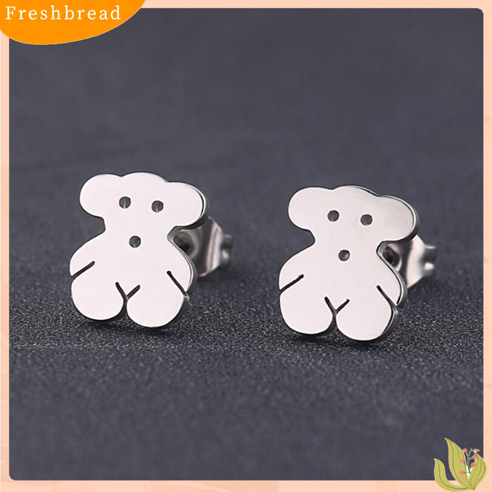 &lt; Freshbread &gt; Wanita Lucu Kartun Mini Stainless Steel Beruang Telinga Stud Anting Perhiasan Hadiah