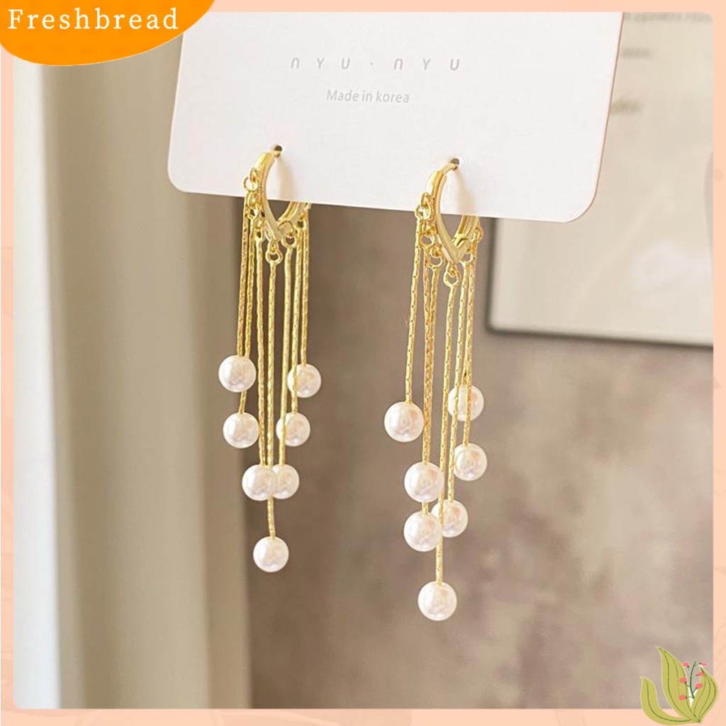 &lt; Freshbread &gt; 1pasang Anting Wanita Jumbai Mutiara Imitasi Perhiasan Bohemian Mutiara Imitasi Menjuntai Earrings Untuk Pernikahan