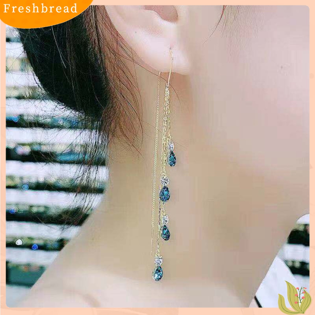 &lt; Freshbread &gt; 1pasang Wanita Drop Earrings Warna Kontras Shiny High-end Rumbai Kristal Imitasi Menjuntai Anting-Anting Hadiah Ulang Tahun