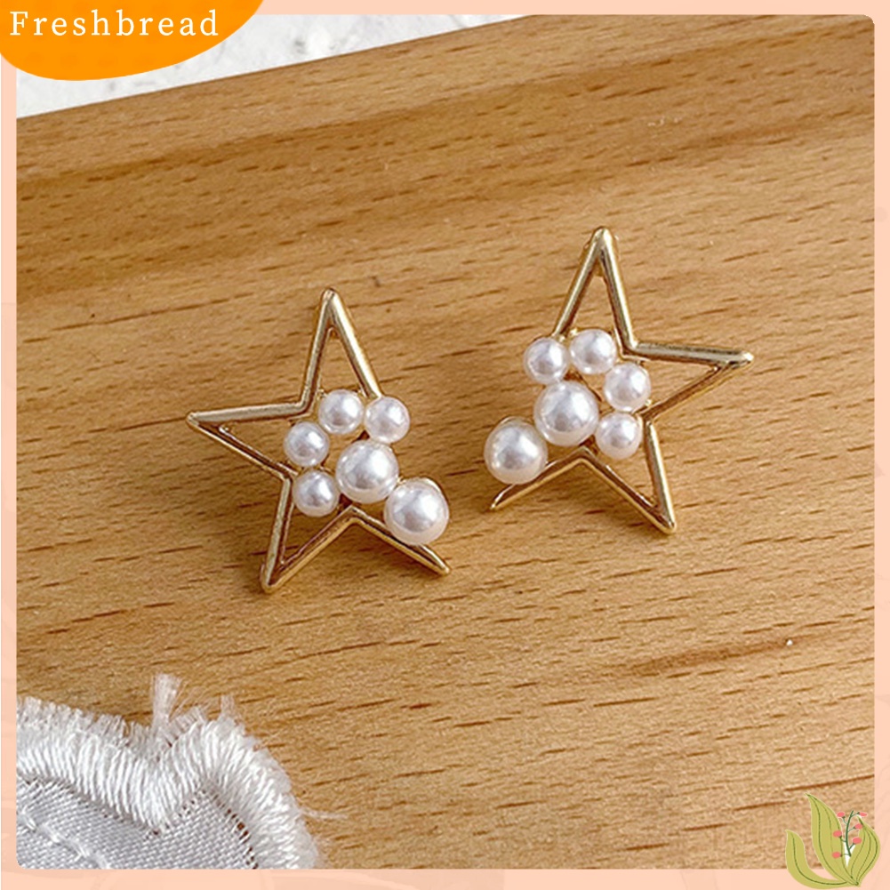 &lt; Freshbread &gt; Fashion Wanita Mutiara Imitasi Busur Bunga Hati Telinga Stud Bintang Anting Perhiasan Hadiah