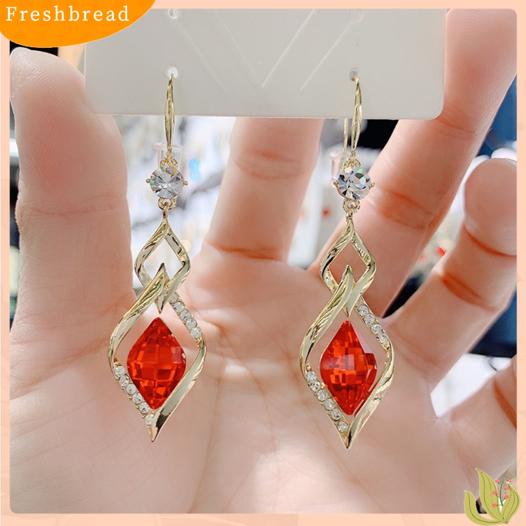 &lt; Freshbread &gt; 1pasang Anting Gantung Geometris Mengkilap Kristal Imitasi Bentuk Belah Ketupat Drop Earrings Perhiasan Pernikahan