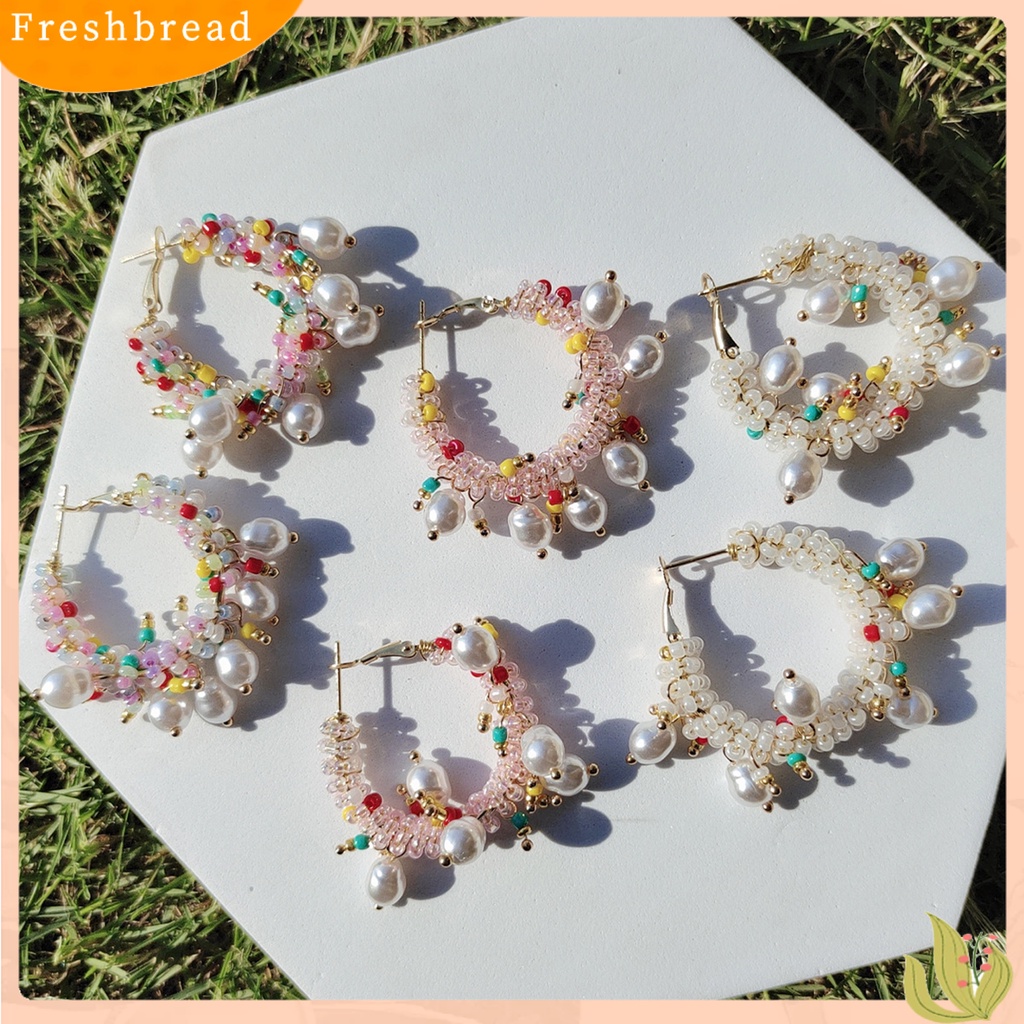 &lt; Freshbread &gt; 1pasang Wanita Hoop Earrings Indah Mewah Berlebihan Gaya Bohemia Kusut Leaverback Earrings Perhiasan Perempuan