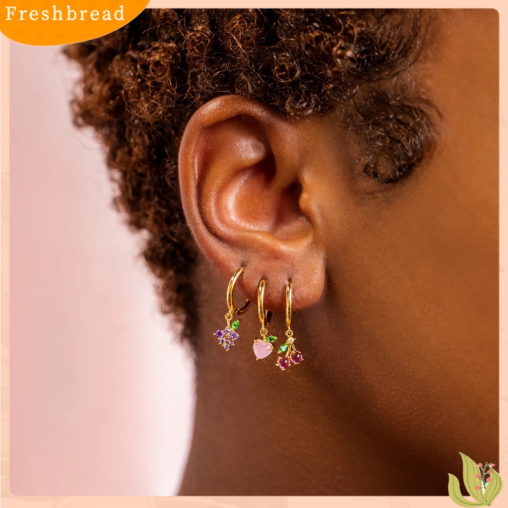 &lt; Freshbread &gt; 1Pc Anting Menjuntai Anggur Warna-Warni Berlian Imitasi Perhiasan Anting Hoop Buah Untuk Pakaian Sehari-Hari