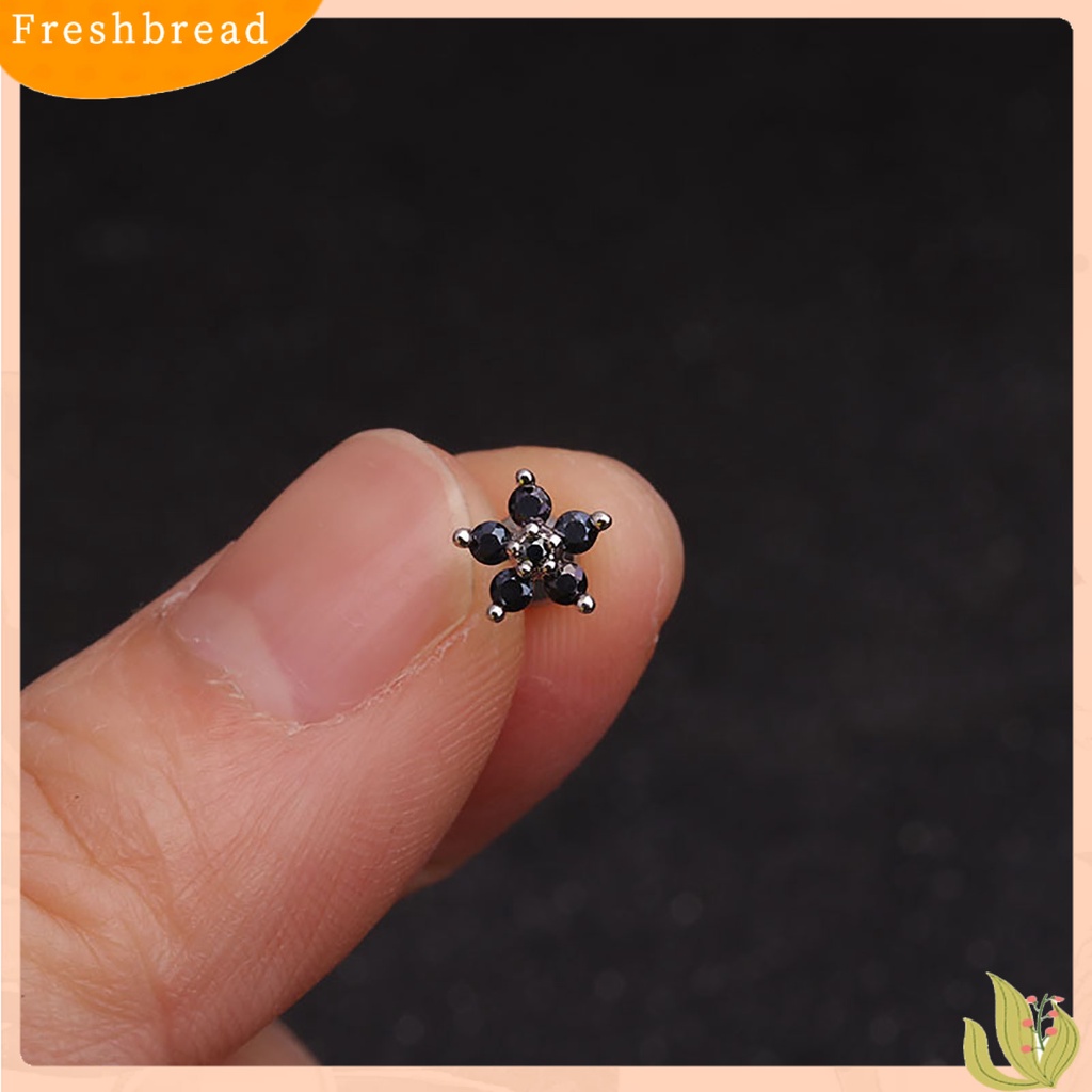 &lt; Freshbread &gt; 1Pc Indah Tindik Stainless Steel Tongkat Telinga Tulang Stud Cubic Zirconia Bunga Kecil Stud Earring Perhiasan Aksesori