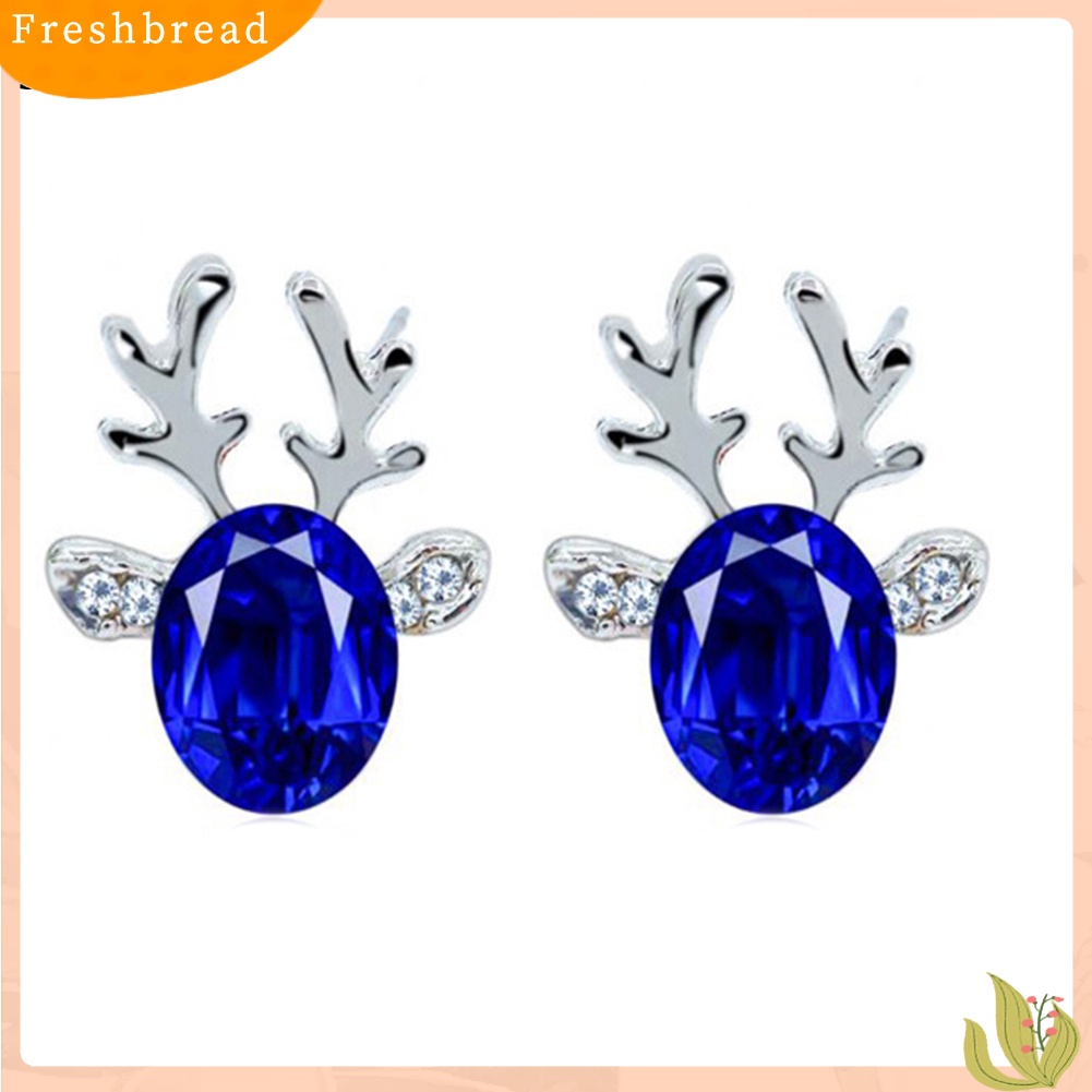 &lt; Freshbread &gt; Wanita Natal Faux Gemstone Hias 3D Tanduk Telinga Stud Anting Perhiasan Hadiah