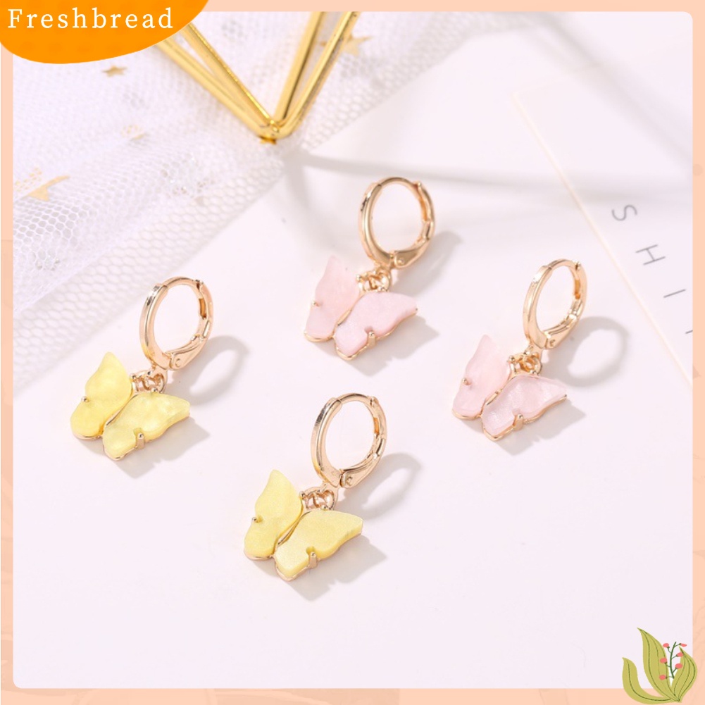 &lt; Freshbread &gt; Wanita Manis Permen Warna Akrilik Kupu-Kupu Menjuntai Huggie Earrings Perhiasan Hadiah