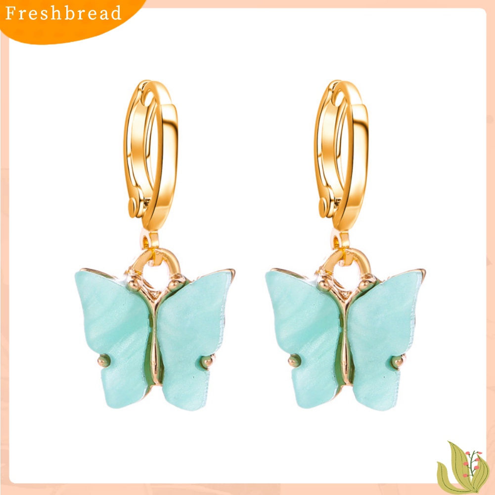 &lt; Freshbread &gt; Wanita Manis Permen Warna Akrilik Kupu-Kupu Menjuntai Huggie Earrings Perhiasan Hadiah