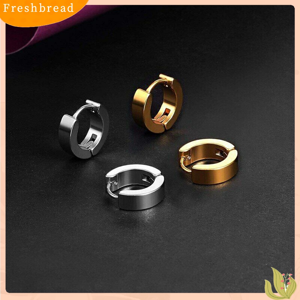 &lt; Freshbread &gt; 1pasang Fashion Keren Pria Stainless Steel Huggie Hoop Earrings Perhiasan Kasual