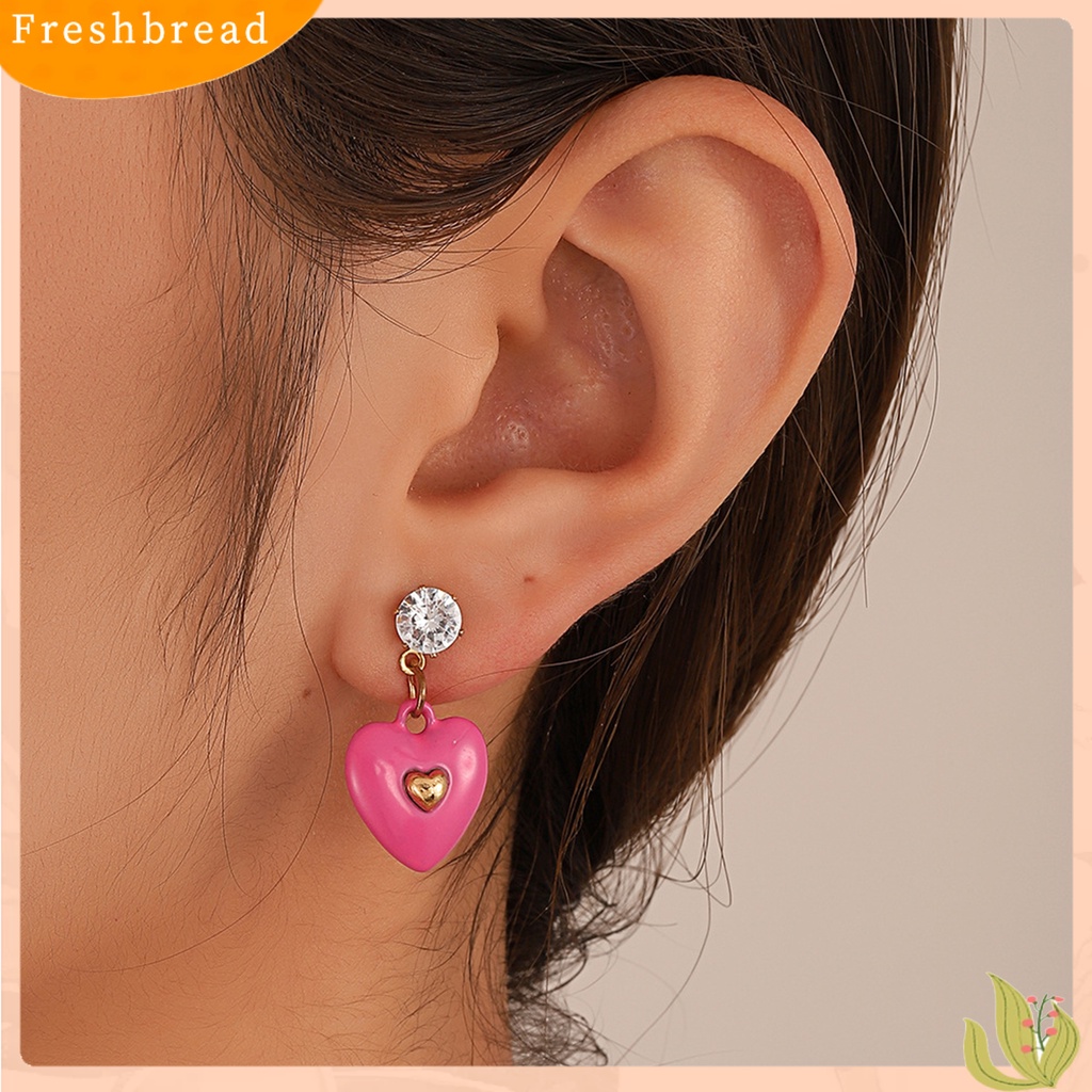 &lt; Freshbread &gt; 1pasang Anting Wanita Hati Cubic Zirconia Perhiasan Tetes Minyak Warna Cerah Menjuntai Anting Hadiah Ulang Tahun