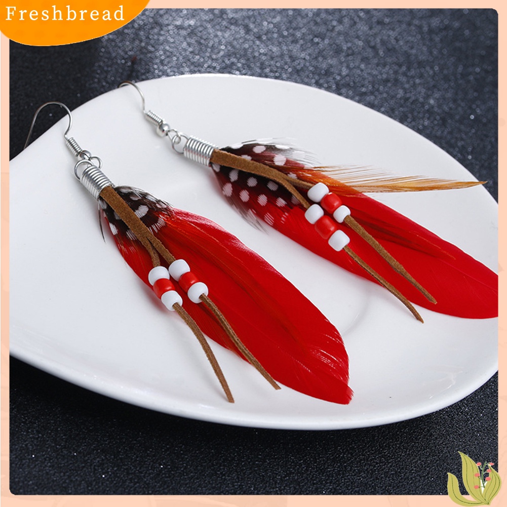 &lt; Freshbread &gt; Bohemian Wanita India Manik-Manik Bulu Rumbai Menjuntai Kait Anting Perhiasan Hadiah