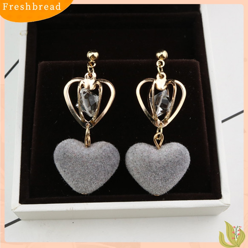 &lt; Freshbread &gt; Berongga Mahkota Cinta Hati Mewah Bola Rhinstone Menjuntai Drop Stud Earrings Wanita