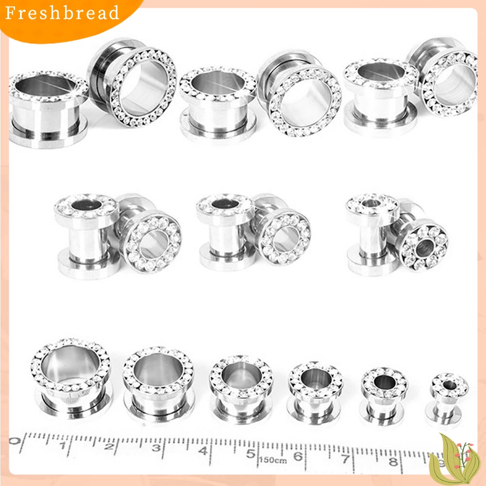 &lt; Freshbread &gt; 1pasang Berlian Imitasi Stainless Piercing Ear Tunnels Plugs Gauges Ear Stretching Kits