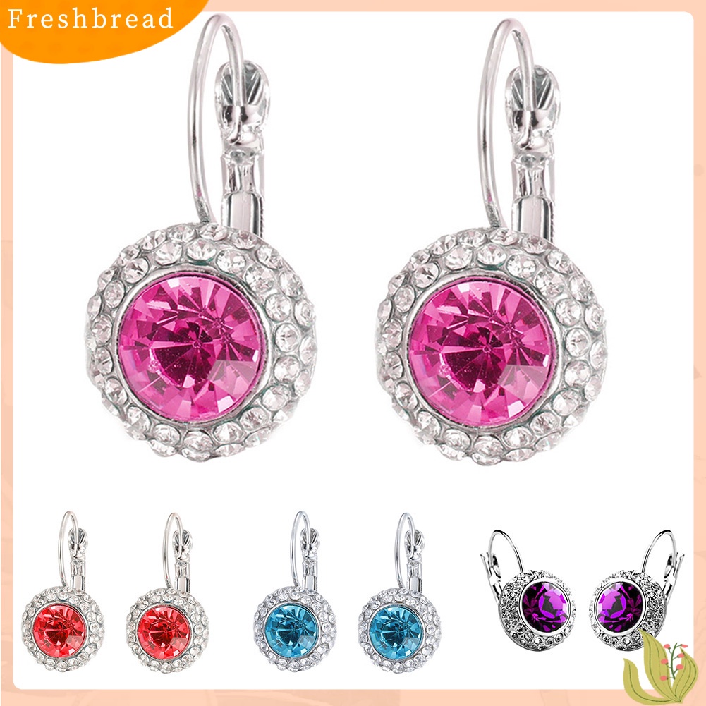 < Freshbread > Wanita Elegan Berlian Imitasi Hias Bulat Menjuntai Leverback Earrings Perhiasan Hadiah