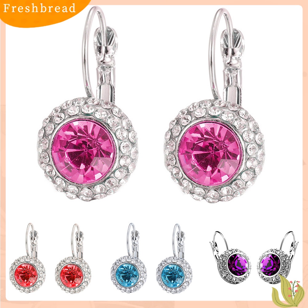 &lt; Freshbread &gt; Wanita Elegan Berlian Imitasi Hias Bulat Menjuntai Leverback Earrings Perhiasan Hadiah