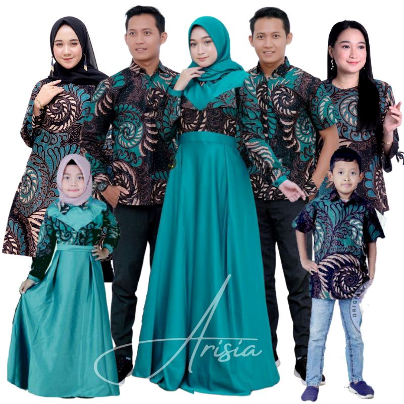 Batik Couple Keluarga Modern Terbaru Motif Puser Tosca Set Couple Batik Keluarga Gamis Jumbo Velvet 