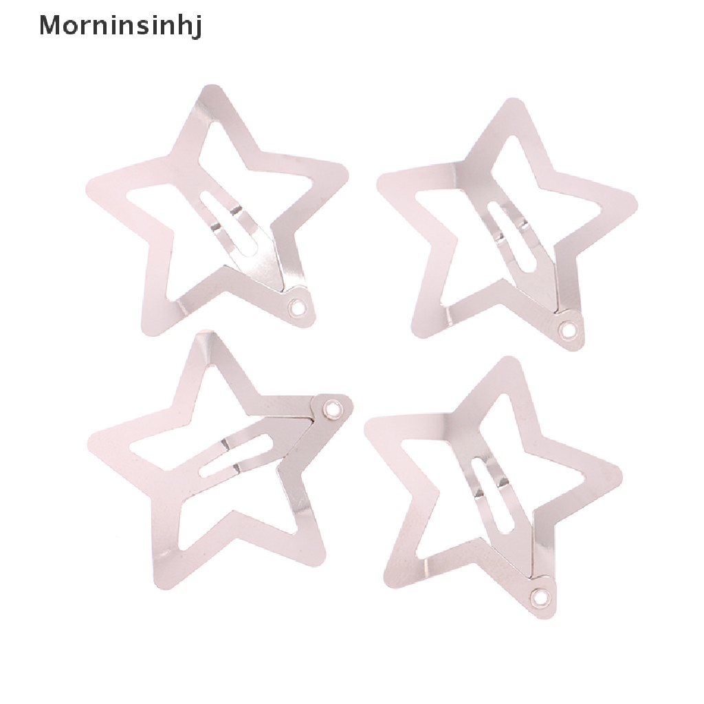 Mornin 4Pcs Jepit Rambut BB Bintang Warna Silver Minimalis Star Snap Hair Clip Untuk Anak Perempuan id