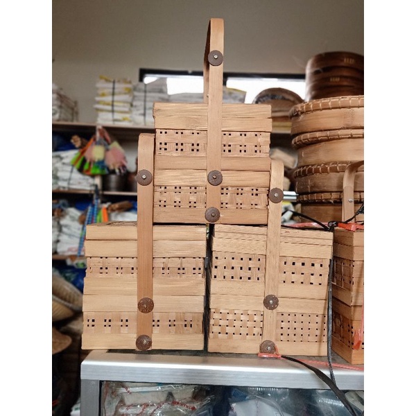 Rantang Bambu Kotak 25X25 | 30X30 CM Susun 2