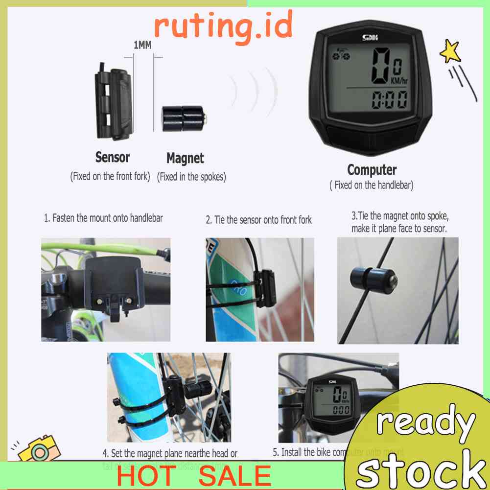 Sepeda Komputer Kabel Waterproof LCD Computer Speedometer Odometer Stopwatch