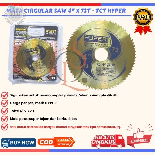 HYPER Mata Pisau Potong Kayu 4 Inch x 72 T Wood Circular Saw Blade OLS Mata Gergaji Kayu 4 Inch x 72T - Circular Saw Blade HYPER