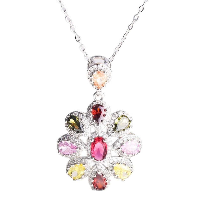 Goldkingdom Fashion Perhiasan Aksesoris Ready Stock Pelangi Tourmaline Pendant Micro-Terukir Dengan Berlian, Tetes Air, Berbentuk Pir Berwarna Harta Kalung