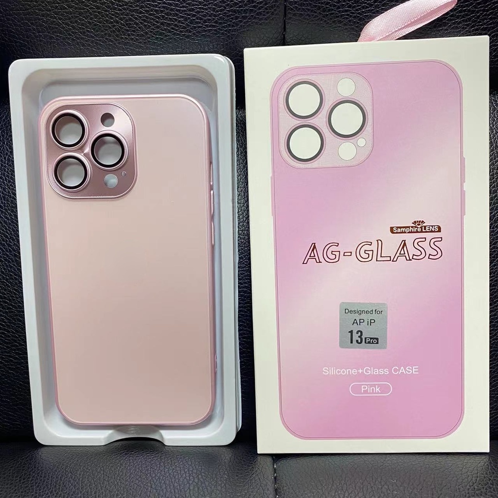 IPHONE Ag Gadis Pink Frosted Glass Phone Case Untuk Iphone14 13 11 12 Pro Max 14Plus Lensa CD Pelindung Casing Belakang