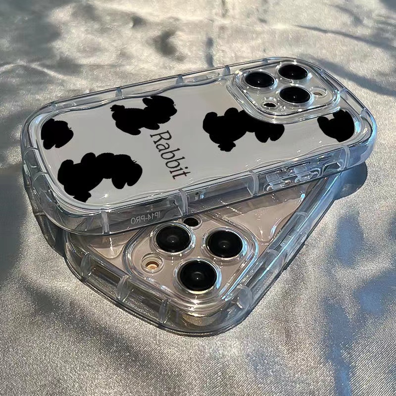 IPHONE Kelinci Hitam Casing Transparan Kompatibel Untuk Iphone14 Pro Max13 12 11 XS X XR 8 +7Plus Lembut TPU Silikon Shockproof Casing Ponsel Cover Sel Precticer