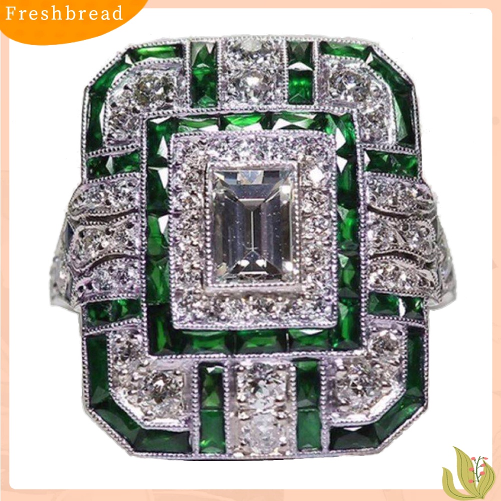 {In Stock} Pernikahan Pertunangan Wanita Retro Cubic Zirconia Bertatahkan Perhiasan Cincin Jari Persegi