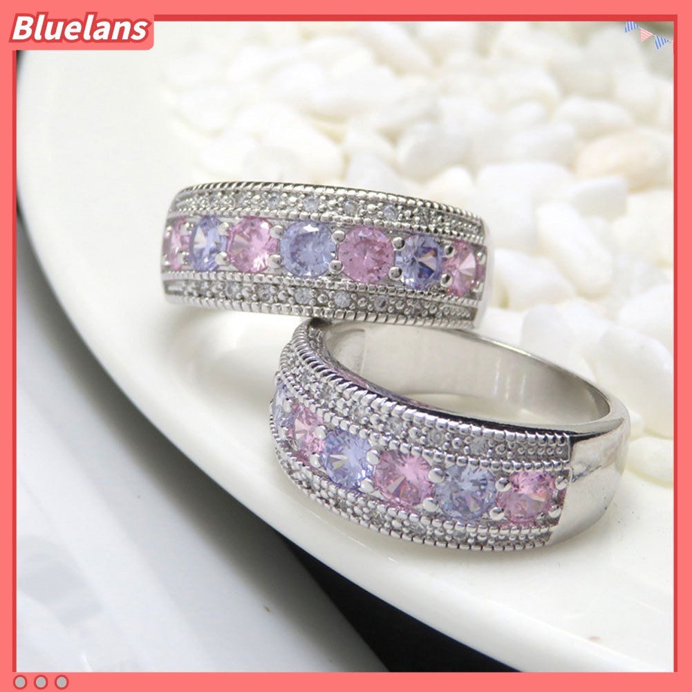 {In Stock} Pernikahan Pertunangan Perhiasan Pengantin Cincin Jari Hias Cubic Zirconia Warna-Warni
