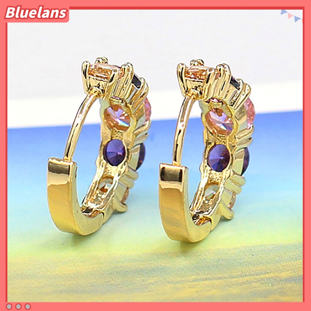 {In Stock} Wanita Fashion Berlapis Emas 9K Ungu Zirkon Eardrop Huggie Anting Perhiasan Hadiah