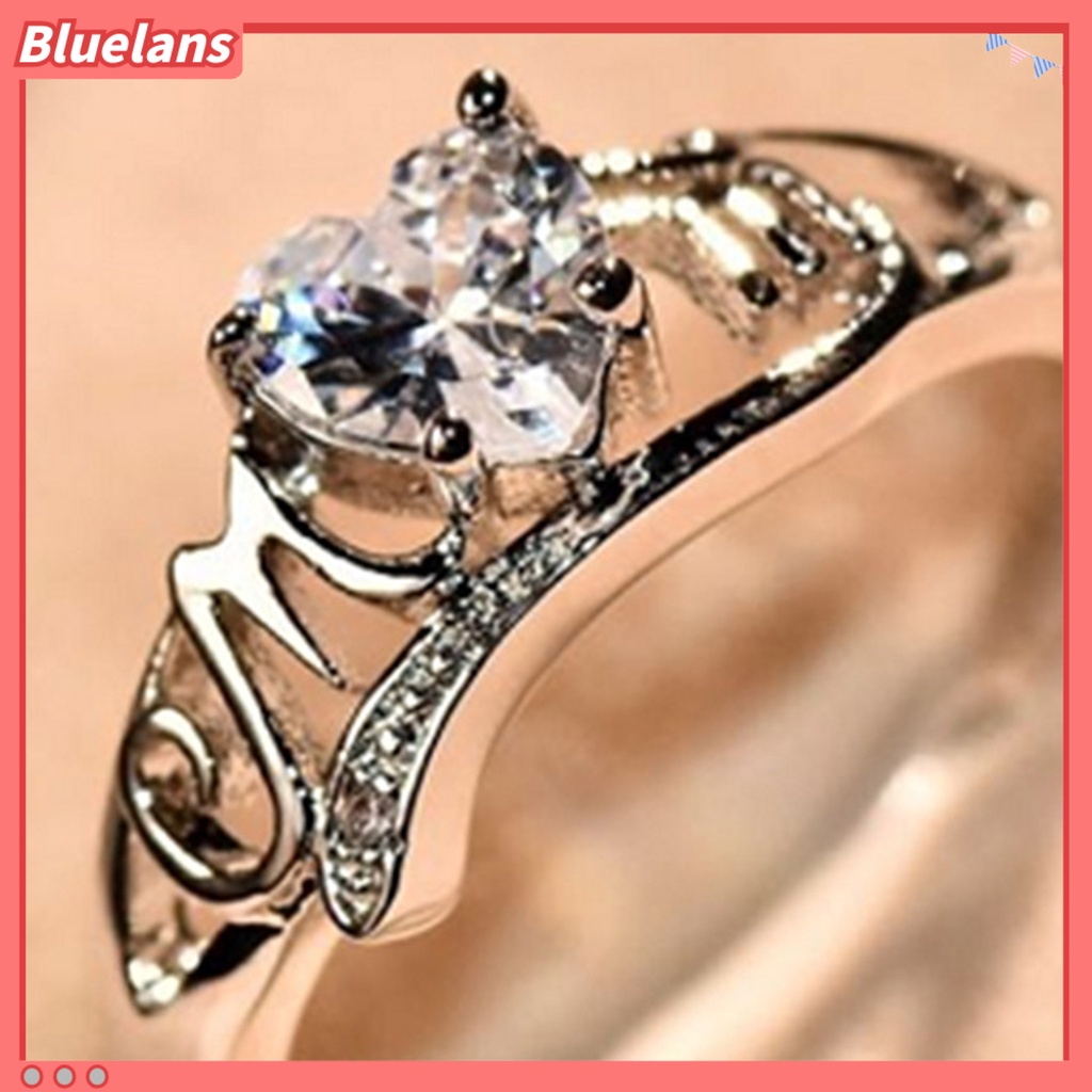{In Stock} Cincin Wanita Cinta Hati Electroplated Cubic Zirconia Bentuk Hati Jari Cincin Perhiasan Untuk Pertunangan