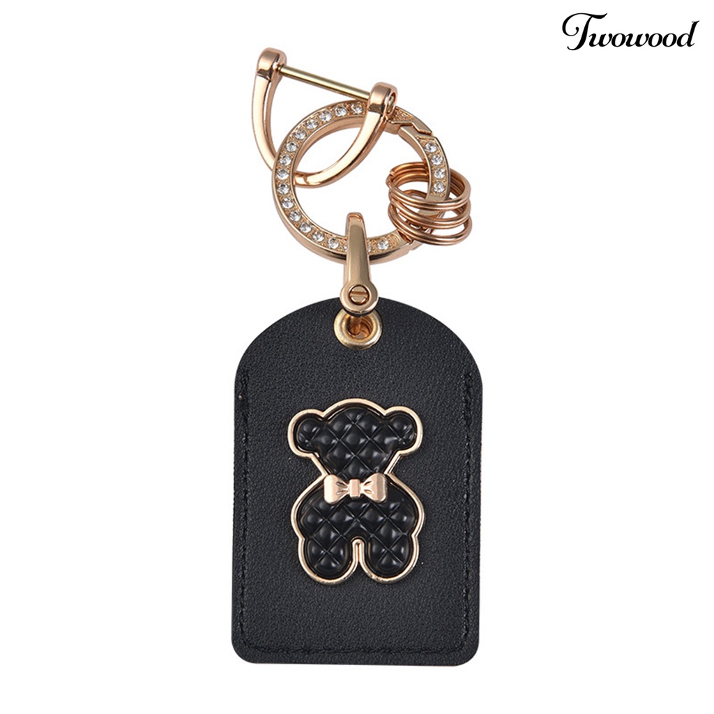 Twowood Gantungan Kunci Logam Unisex Beruang Liontin Kartu Akses Lengan Berlian Imitasi Tertanam Kunci Mobil Gantungan Liontin Ransel Ornamen