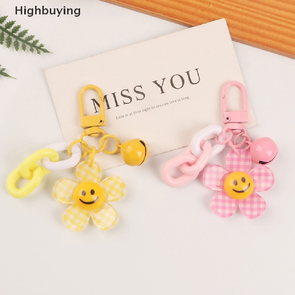 Hbid Lucu Smiley Face Bunga Matahari Warna Kisi Gantungan Kunci Dengan Bell Ransel Kunci Liontin Keyrings Aksesoris Kawaii Key Ring Mainan Pesona Hadiah Ornamen Glory