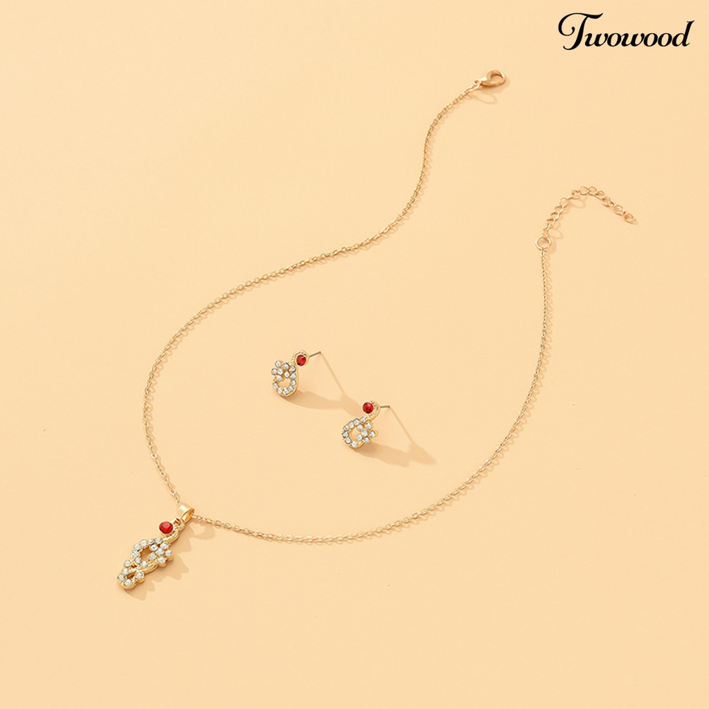 Twowood 1set Wanita Kalung Anting Geometris Elegan Hias Sparkling Adjustable Perhiasan Hadiah Faux Gem Lady Fashion Berlian Imitasi Mengkilap Liontin Kalung Anting Untuk Pesta