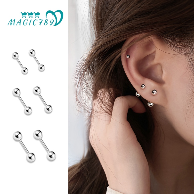 Magic789 1pasang Anting Pejantan Bola Stainless Steel Sederhana Untuk Wanita Pria Chic Manik-Manik Kecil Earring Trendi Aksesoris Telinga Pakaian Sehari-Hari