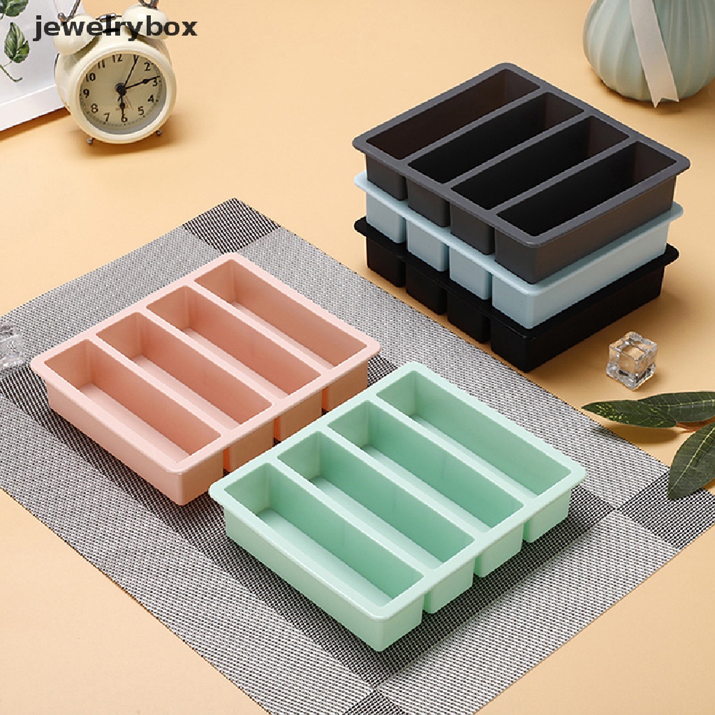 [jewelrybox] 1pc 4kisi Strip Panjang Silikon Es Batu Square Tray Cetakan DIY Cube Ice Mold Butik