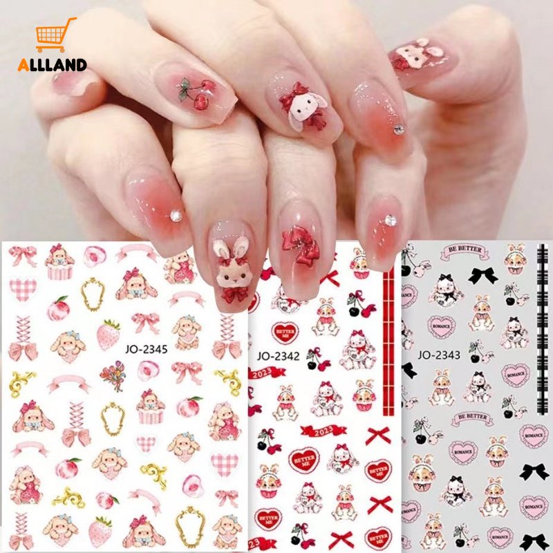 Stiker Kuku Motif Kelinci Lolita Lucu/Kartun Ikatan Simpul Bunny Nail Art Stiker/Wanita Manicure Hias Decals