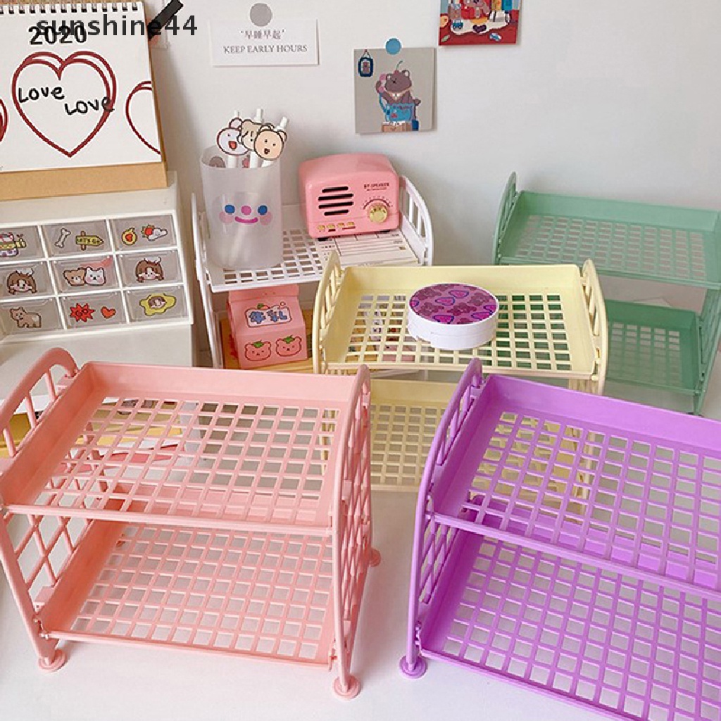 Sunshine Kawaii Rak Macaron Meja Desktop Organizer Rak Penyimpanan Lipat Hollow Shelf ID