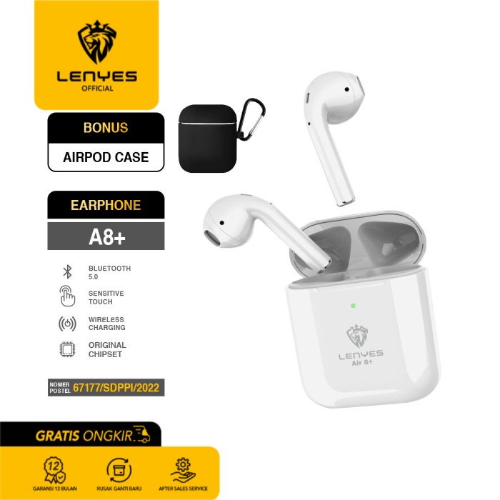 TWS Bluetooth LENYES AIR 8+ Wireless 5.0 Earbuds Smart Touch Earphone headset handsfree earbud rechargeable stereo in ear mini