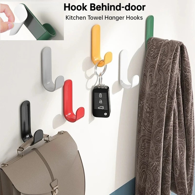 1 /2 /6 pcs Mewah Permukaan Halus Kait Nordic J-Shaped Self-Adhesive Hooks Serbaguna Dinding Kait Pintu Belakang Kunci Cloth Hanger Dapur Kamar Mandi Organizer