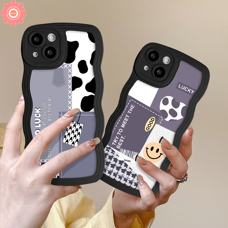 Redmi Note11 10s 9 8 10 9s 11s 11Pro 10Pro Max Redmi 12C 9A 10C 9 10 10A A1 A1+9T 9C NFC Mi 11T Pro POCO M3 X3 NFC Pro Smile Leopard Splicing Houndstooth Soft Tpu Wavy Edge Sarung