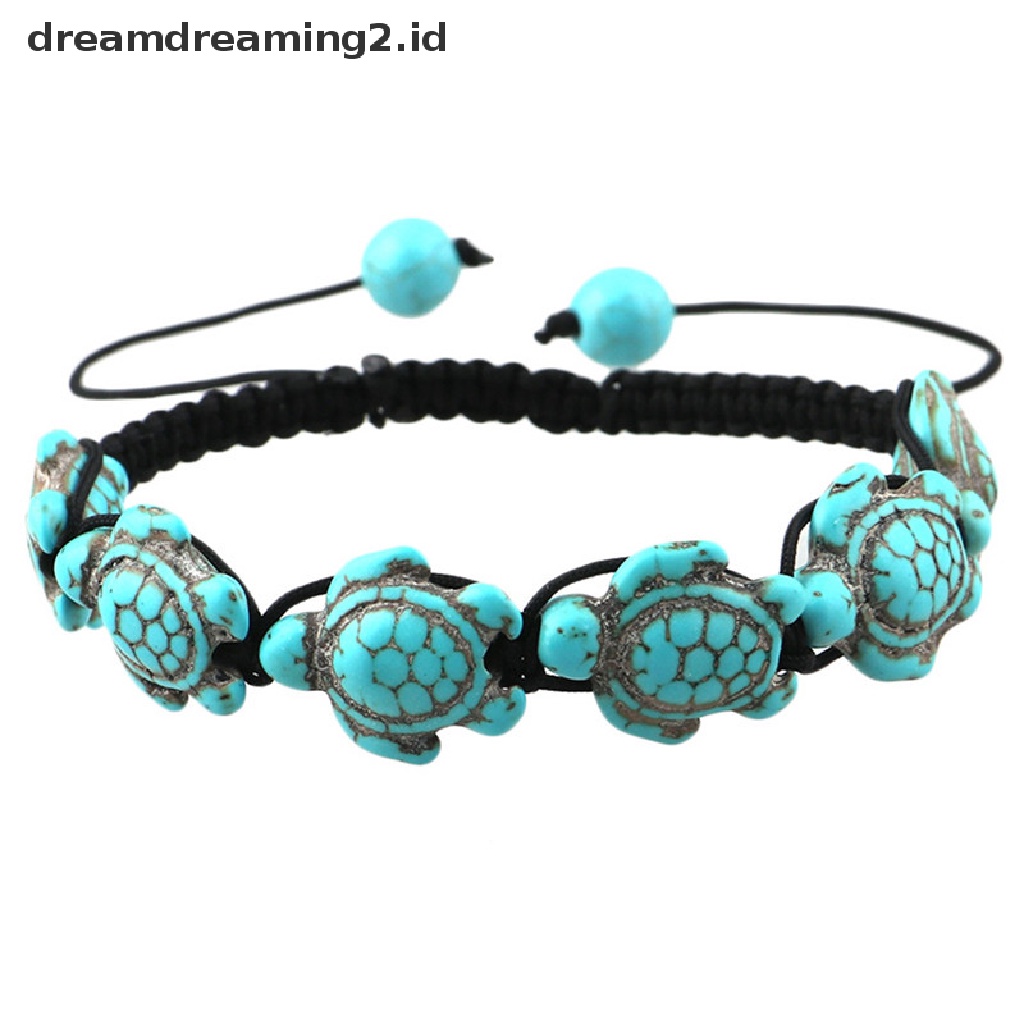 (hot) Vintage Bohemia Bangle Turquoise Turtle Adjustable Braided Rope Gelang Perhiasan//