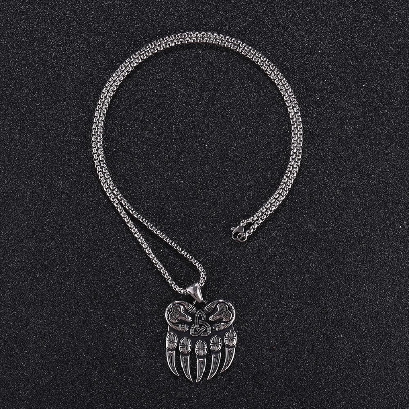 [X C Kalung] Perak Pribadi Vintage Viking Beruang Cakar Baja Titanium Kalung Punk Hip Hop Pria Dan Wanita Pesta Ulang Tahun Fashion Liontin