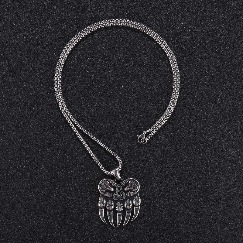 [X C Kalung] Perak Pribadi Vintage Viking Beruang Cakar Baja Titanium Kalung Punk Hip Hop Pria Dan Wanita Pesta Ulang Tahun Fashion Liontin