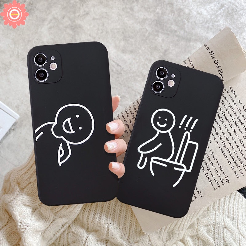 Couple Case Kartun Lucu Kompatibel Untuk iPhone 7Plus 11 12 13 14 Pro Max 6 7 8 6S Plus XR X XS Max SE 2020 Karakter Garis Lucu Soft Tpu Straight Edge Back Cover