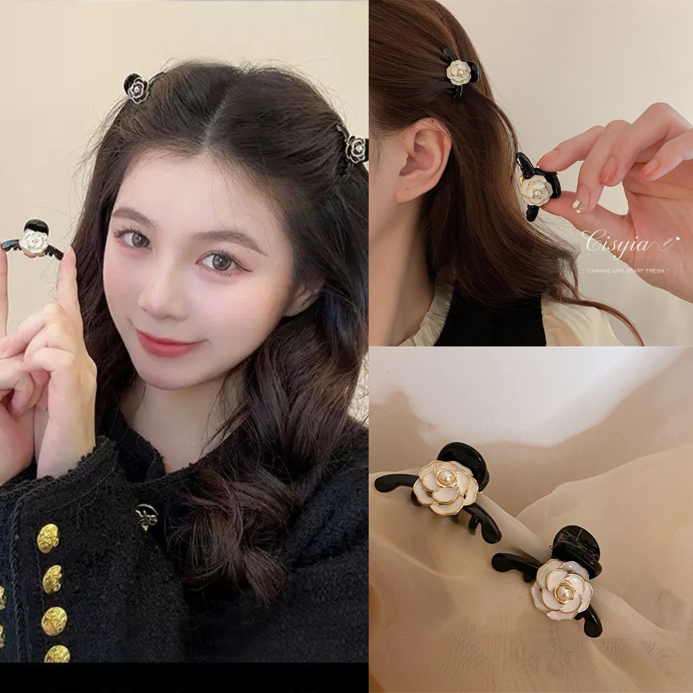 2 Pcs Elegan Hitam Putih Camellia Hair Clip Bang Mini Hiu Klip Jepit Rambut Aksesoris Rambut